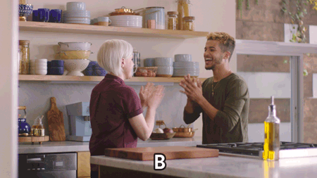 GIF of Jordan Fisher and Hannah Hart in Barilla's While the Water Boils YouTube Series