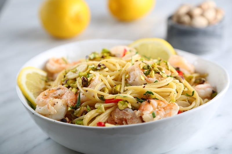 Shrimp Spaghetti Recipe with Lemon and Pistachios