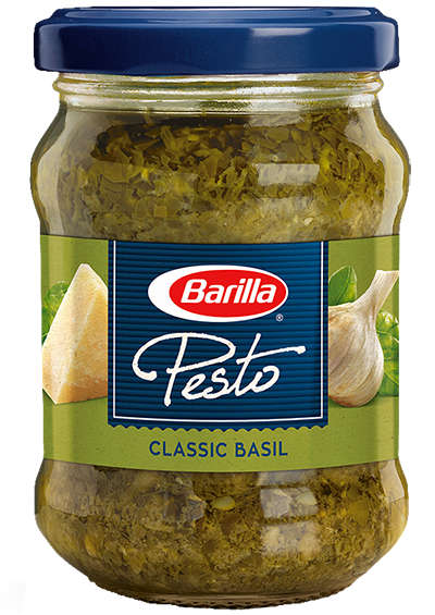 Classic Basil pesto front of jar