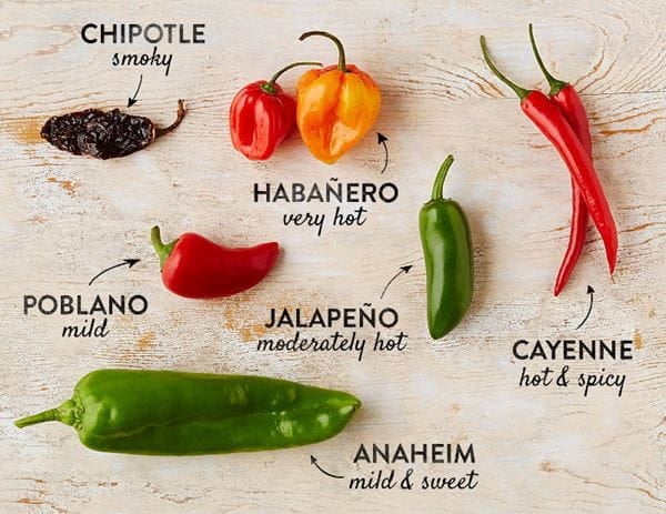 Various Chili Peppers to use for cooking with Pasta