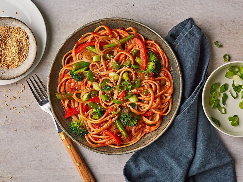 Linguine with Traditional Sauce Stir Fried Vegetable Pasta Toss