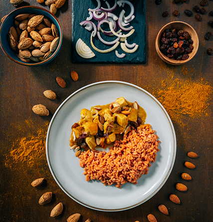 Risoni mit Hähnchen und Currysauce 