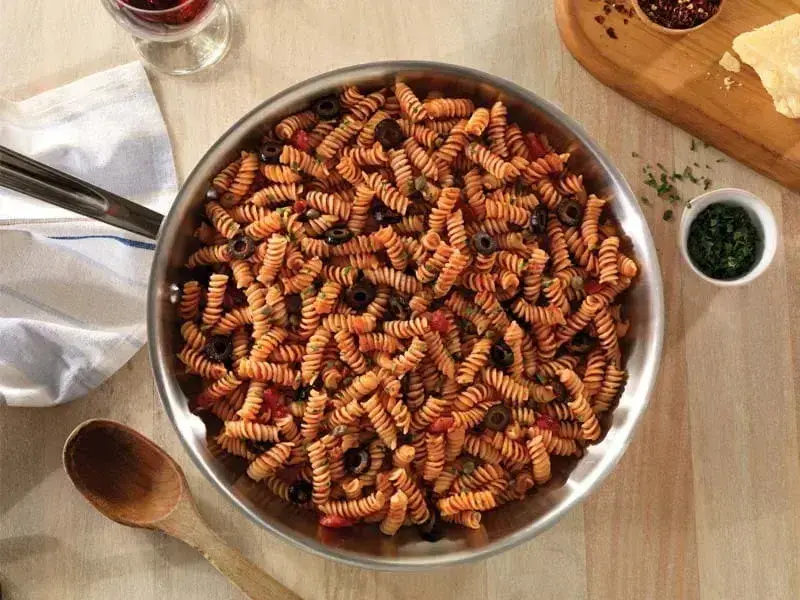 Claudio’s Easy Rotini Puttanesca Pasta Plate