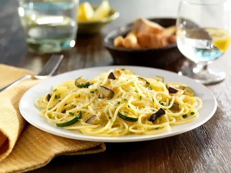 Barilla® Gluten Free Spaghetti with Eggplant, Zucchini, Sliced Garlic and Chives Recipe | US_PROD-415a92b2-829f-4b85-8ff4-dad76b9eb28e