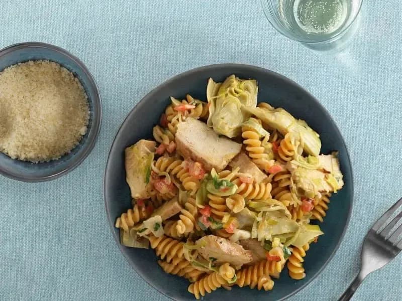 Barilla® Chickpea Rotini Pasta with Creamy Chicken Artichokes and Leeks Recipe | US_PROD-e64397de-ce35-4e24-976d-1138ece0ad7f
