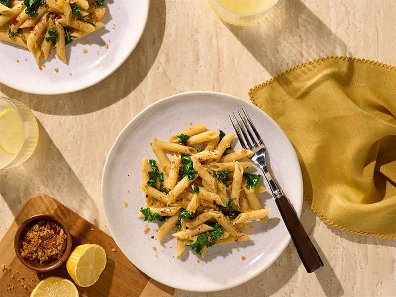 Barilla® Protein+® Penne Pasta with Kale and Lemon Chili Bread Topping Recipe