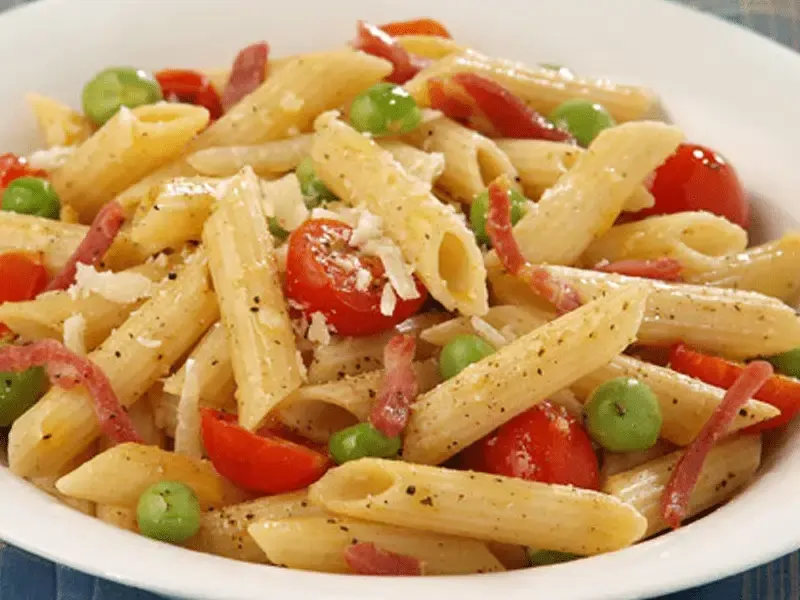 Barilla® Protein+® Penne Pasta Salad with Pancetta, Tomatoes and Peas Recipe | US_PROD-f0a0db68-d20a-4139-a140-106a26c2e7f9