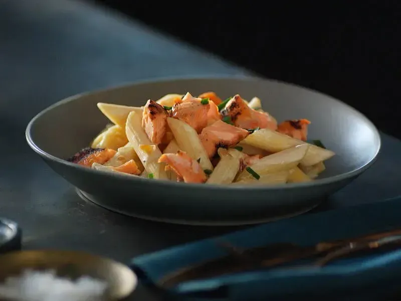 Barilla® Penne Pasta with Grilled Salmon and Chives in a Creamy Sauce Recipe | US_PROD-e269c0fa-bdd3-4c19-a0b4-66670508cca3