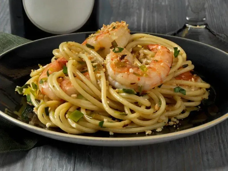 Barilla® Bucatini Pasta with Red Shrimp and Leeks Recipe | US_PROD-ed2be0f6-8190-4ea0-bff6-00271f404a34