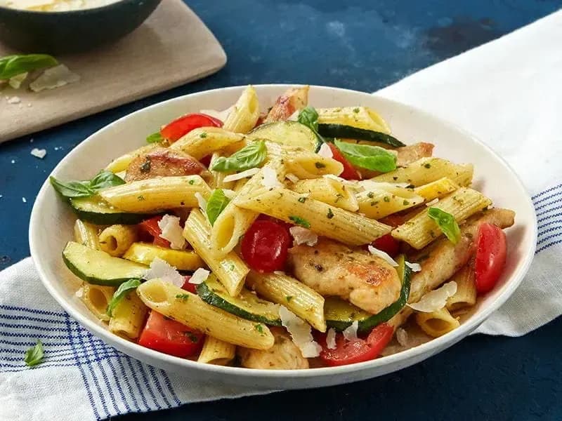 Chicken Pesto Summer Primavera Recipe with Barilla® Penne Pasta | US_PROD-53972fe0-f4f5-4246-b895-05f2f7b785cf