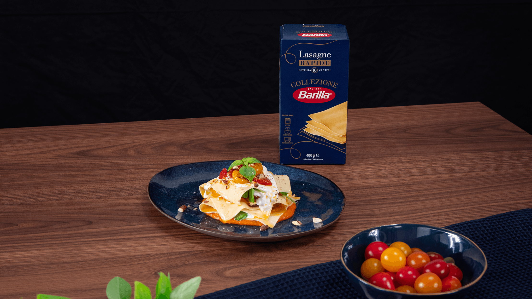 Lasagnes rapides déstructurées aux tomates rôties, stracciatella et pesto rosso