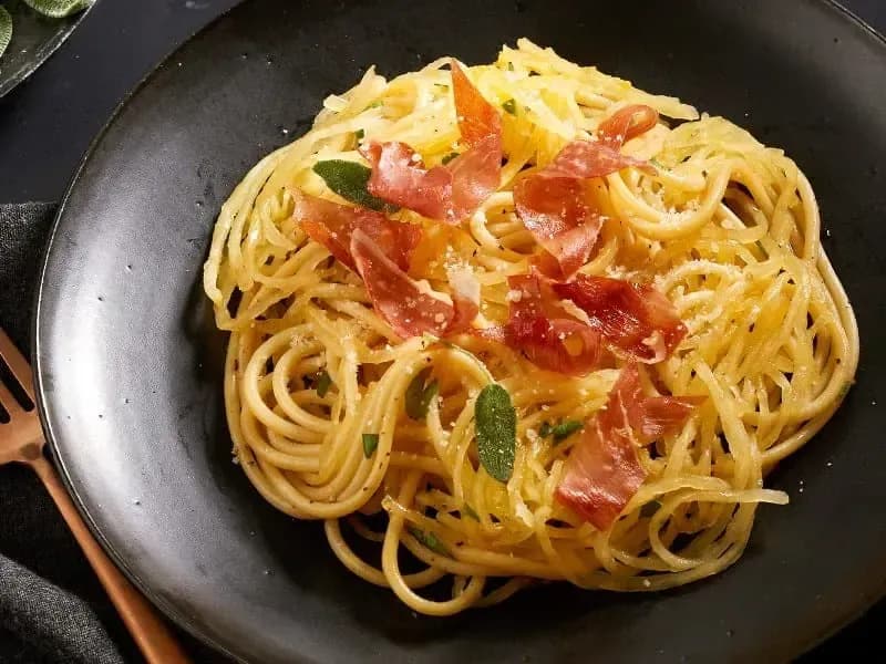 Barilla® Spaghetti with Spaghetti Squash, Sage, Brown Butter and Crispy Prosciutto Recipe | US_PROD-5c2bf465-7e67-4b9f-aa22-c31d8e1455a9