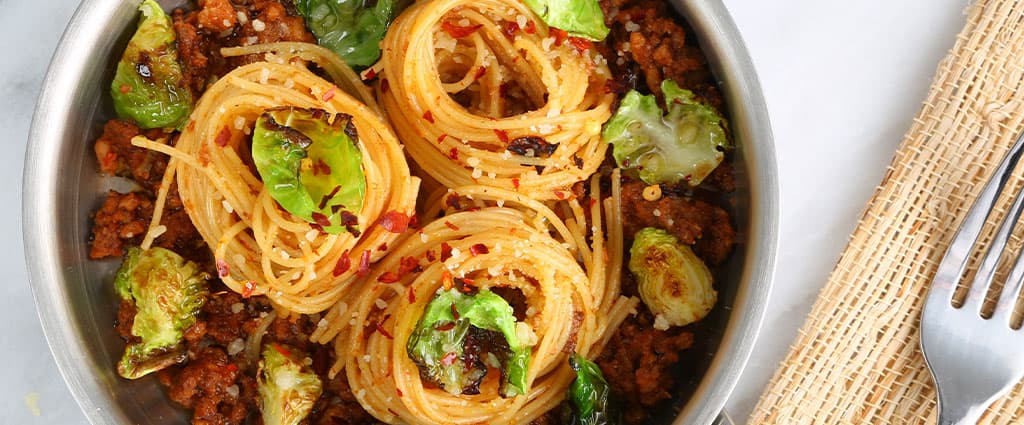 Barilla® Thin Spaghetti with Spicy Sausage and Brussels Sprouts Sauce Recipe | US_PROD-4g6uZNjkcP8VCvNXHGyeps