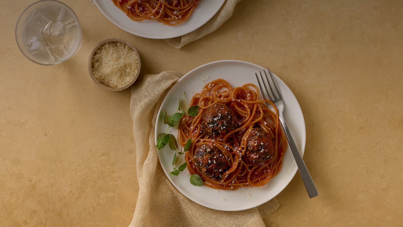 Barilla® Red Lentil Spaghetti with Mushroom Meatballs Recipe | US_PROD-15wY3YMkETSjUd1c1ihxc3