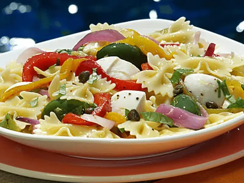 Barilla® Farfalle Pasta Salad with Roasted Bell Peppers and Fresh Mozzarella Cheese Recipe | US_PROD-63b6d77a-c5c9-4dd0-b5a4-39da60118382