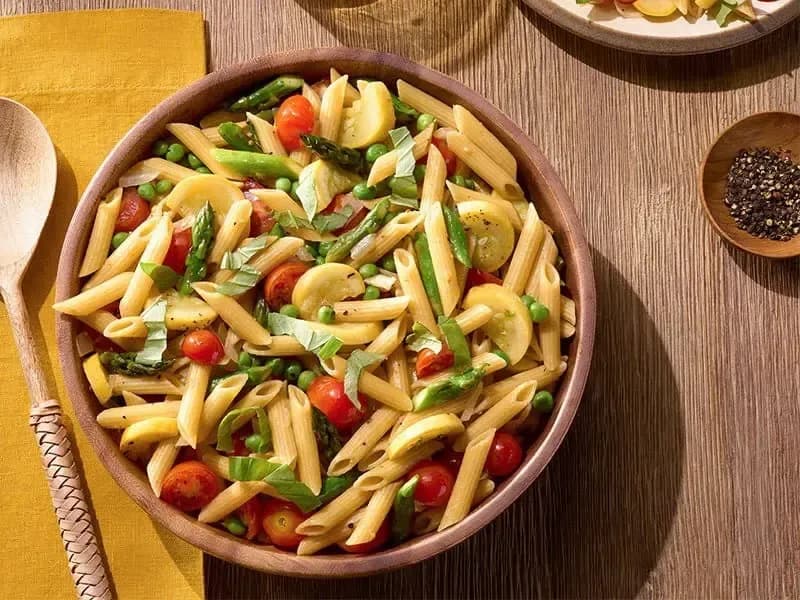 Barilla® Protein+® Penne Pasta with Spring Vegetables Recipe | US_PROD-1cf866e3-39e0-4d2c-b9b4-8685795411f5
