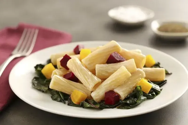 Barilla® Rigatoni Pasta with Roasted Beets, Beet Greens and Horseradish Herb Yogurt Recipe | US_PROD-e3c3b670-c886-4941-96e9-b97c36e943bc