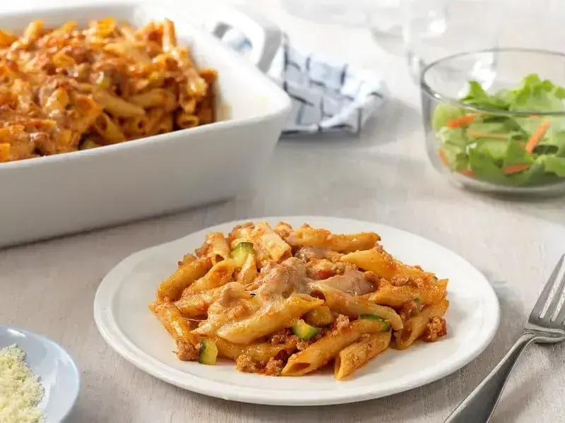 Baked Protein+® Penne Pasta with Barilla® Marinara Sauce, Turkey and Zucchini Recipe | US_PROD-81e8d13c-51a3-4fb2-bf73-1bd47992e4ef