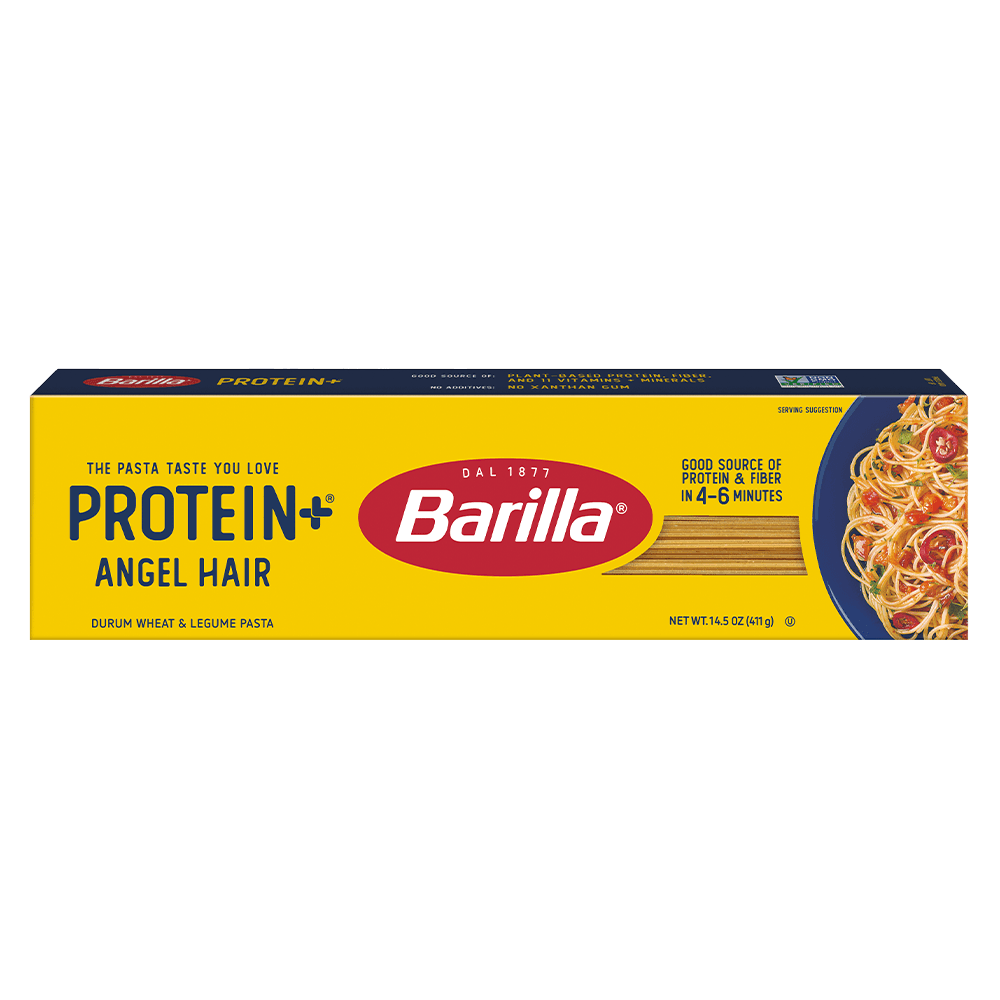 Barilla® Protein+® Angel Hair 2025 Product Packaging | US_PROD-3ZYPFkYLiRsgOfjVexpNnJ