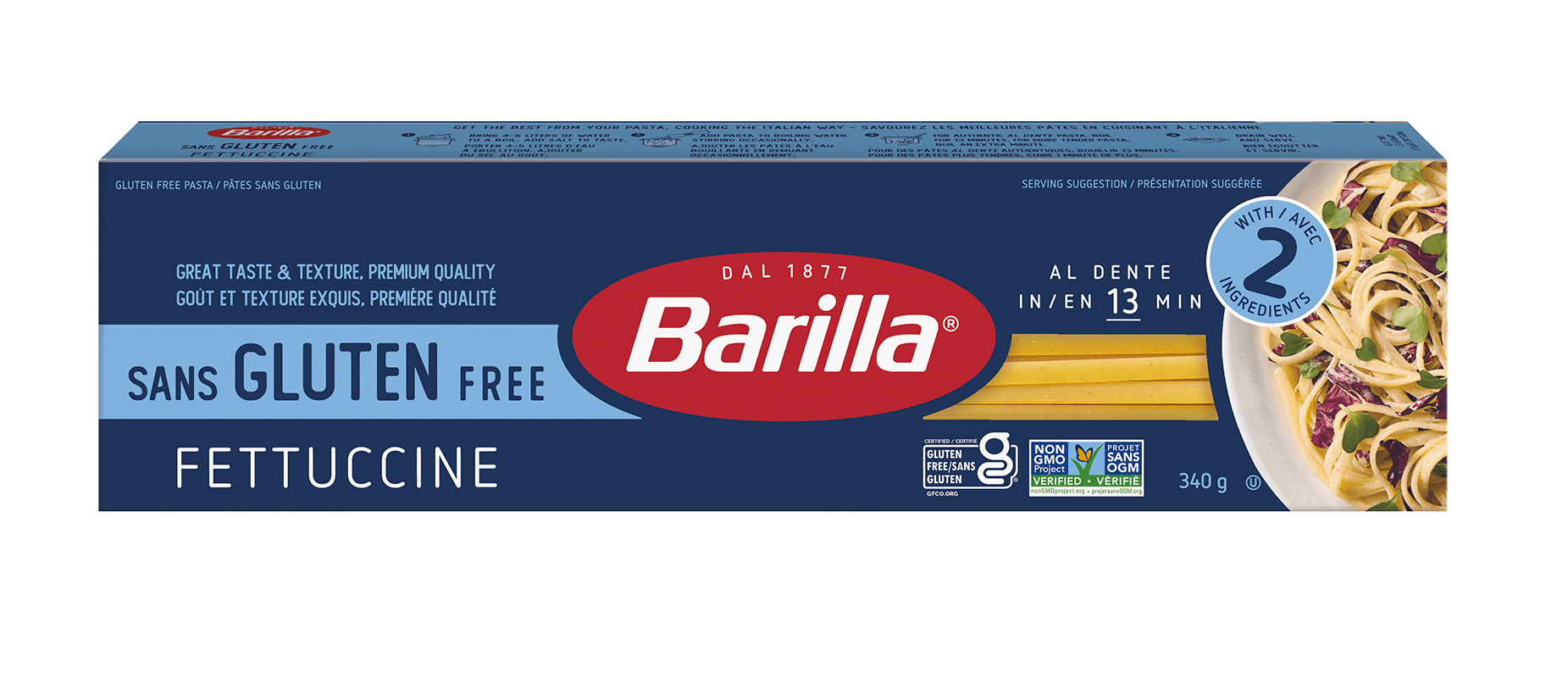 Barilla Gluten Free Fettuccine Pasta - Packshot - en-ca | US_PROD-7sQ9vpA7RxVdl0iINFYSUd