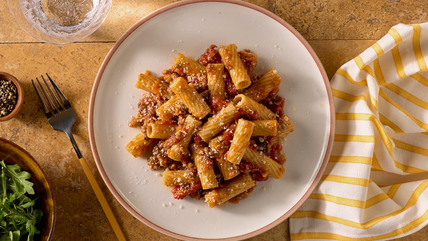 Barilla® Protein+® Rigatoni Pasta Bolognese Recipe | US_PROD-2Uf3MTzwVOSrQ9930dml7Z