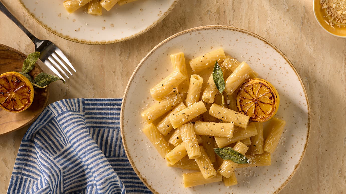 Barilla® Protein+® Rigatoni Brown Butter Lemon Pasta Recipe | US_PROD-2dHKKlyEiCtc6LpBLdg2iq
