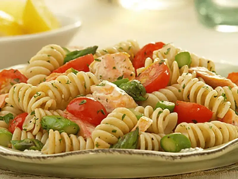 Barilla® Protein+® Rotini Pasta with Asparagus, Salmon and Cherry Tomatoes Recipe | US_PROD-1f26d75e-36a5-46af-b1c9-017b29451dc0