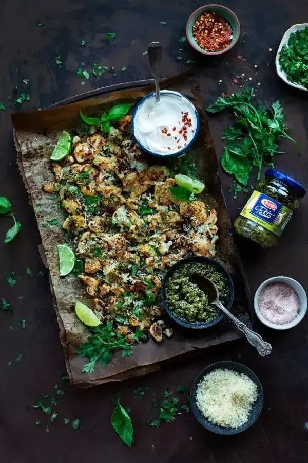 Smashed Parmesan Cauliflower with Barilla® Rustic Basil Pesto Recipe | US_PROD-d70c5e77-328c-49b2-8cc6-261e1a6cd2f0