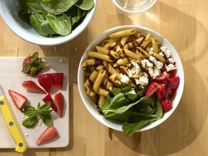 Barilla® Protein+® Penne Strawberry and Spinach Balsamic Pasta Salad Recipe | US_PROD-21fb2b05-f18d-4622-b04b-b70ea139a56c