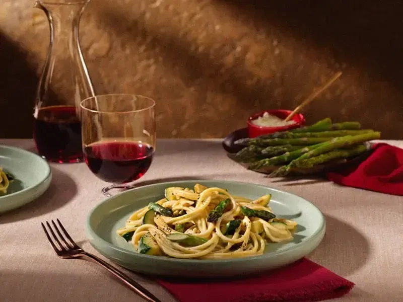 Barilla® Al Bronzo® Spaghetti Pasta with Zucchini and Asparagus Carbonara Recipe | US_PROD-da6ff37f-3ab3-4ef0-9851-a9dcc09ddb05