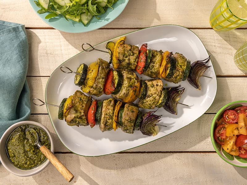 Barilla® Grilled Pesto Pork Skewers Recipe | US_PROD-15bba001-546e-4a16-b7fe-aef3c1c288cc