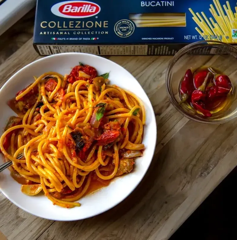 Barilla® Bucatini Pasta with Charred Eggplant, Colatura and Calabrian Chili Sauce Recipe | US_PROD-e4b80f0e-b65c-4a80-a6b5-38cc3ad511f8