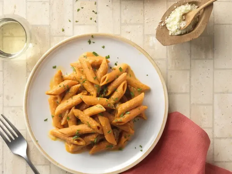 Barilla® Red Lentil Penne Pasta with Creamy Pumpkin and Mushroom Sauce Recipe | US_PROD-5a02fccb-089d-458a-9560-19ac622ab71d