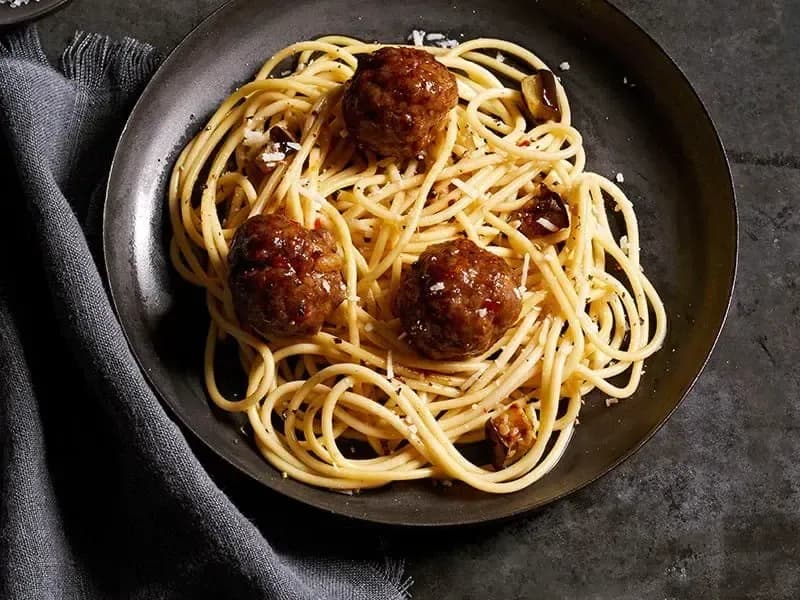 Barilla® Spaghetti with Spicy Lamb Meatballs and Eggplant Recipe | US_PROD-d6bc4460-f5b2-473f-9b2e-f34df92c6152