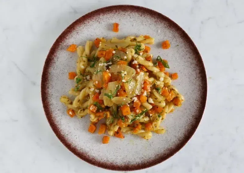 Barilla® Gemelli Recipes with Caramelized Vidalia Onions, Butternut Squash, Pesto and Parmigiano Cheese Recipe