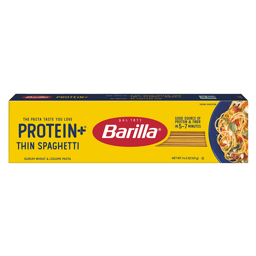 Barilla® Protein+ Thin Spaghetti 2025 Product Packaging | US_PROD-1OlP5m2CjjfgDidsBM1tkR