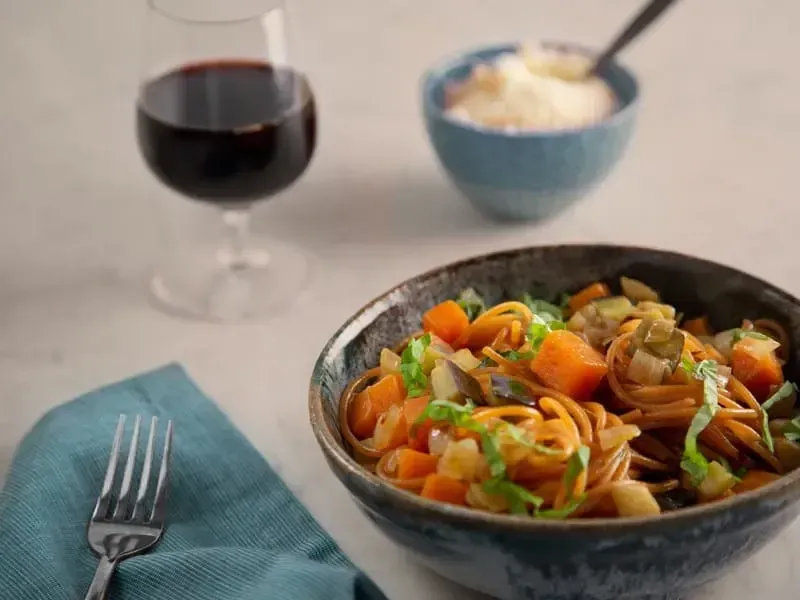 Barilla® Red Lentil Spaghetti with Sautéed Eggplant and Sweet Potato Recipe | US_PROD-b895f41c-e03d-4d8d-bb1f-95bb80d48b76
