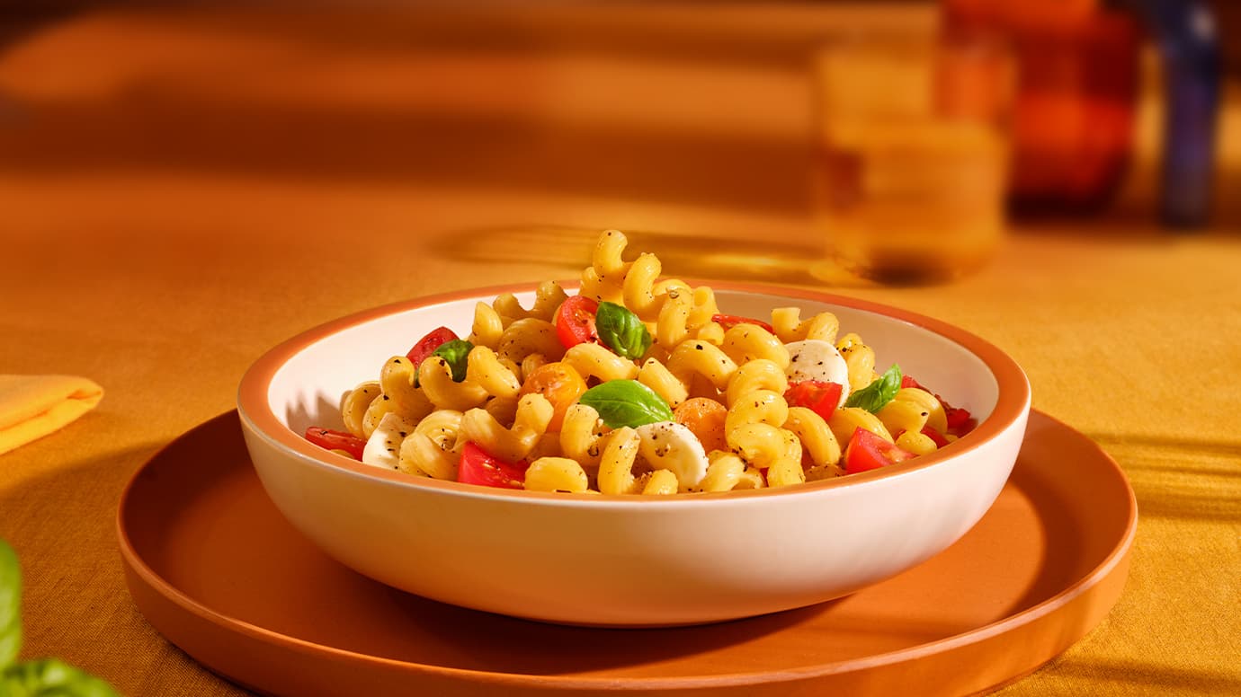Barilla Cellentani Pasta Salad Recipe with Basil, Tomatoes, and Cheese