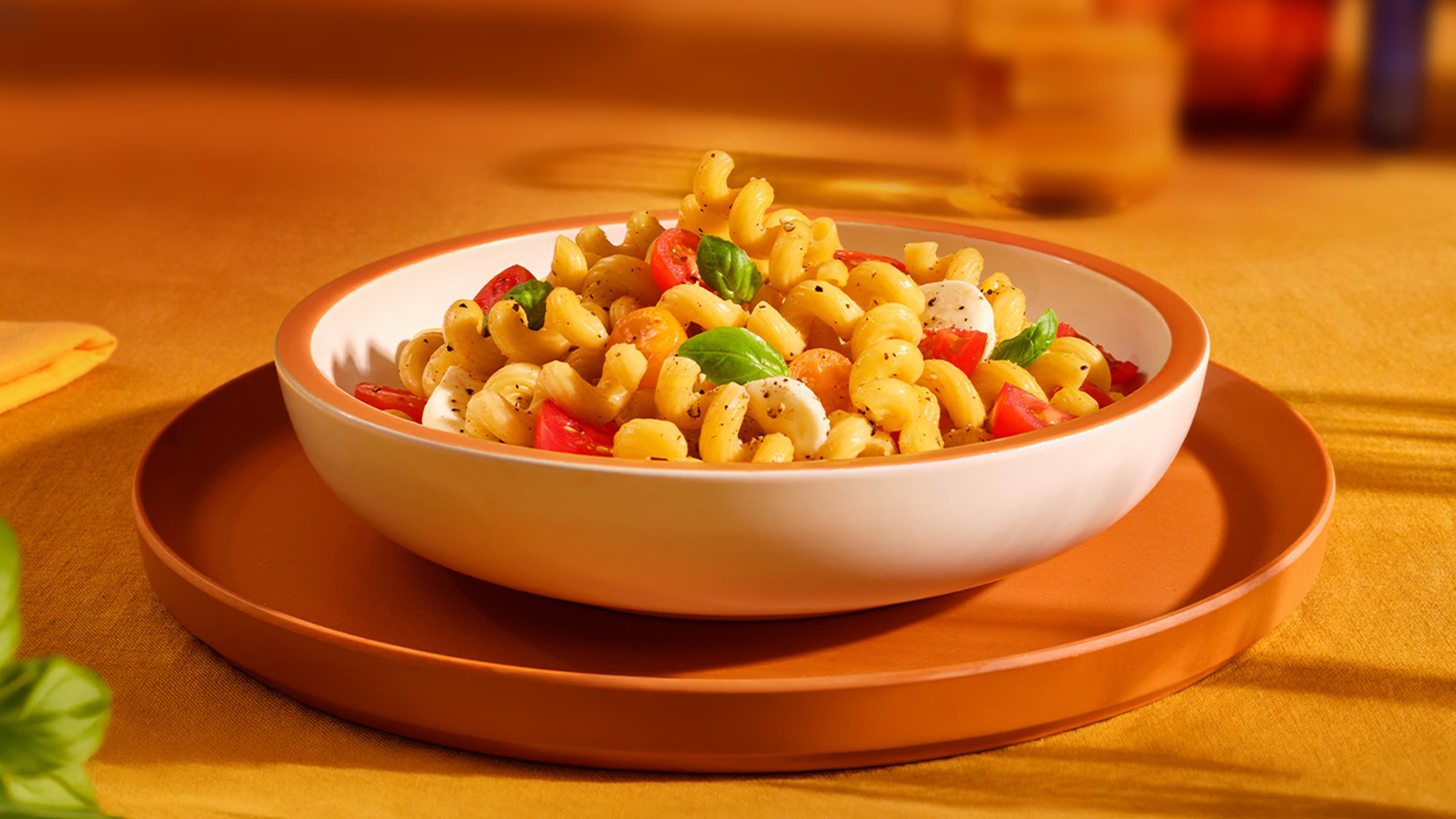 Barilla Cellentani Pasta Salad Recipe with Basil, Tomatoes, and Cheese