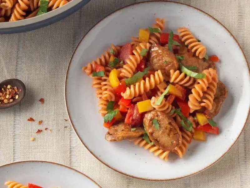 Barilla® Red Lentil Rotini Pasta with Chicken Sausage and Peppers Recipe | US_PROD-e5b3e134-8185-433e-85a5-d96c6db5e9e1
