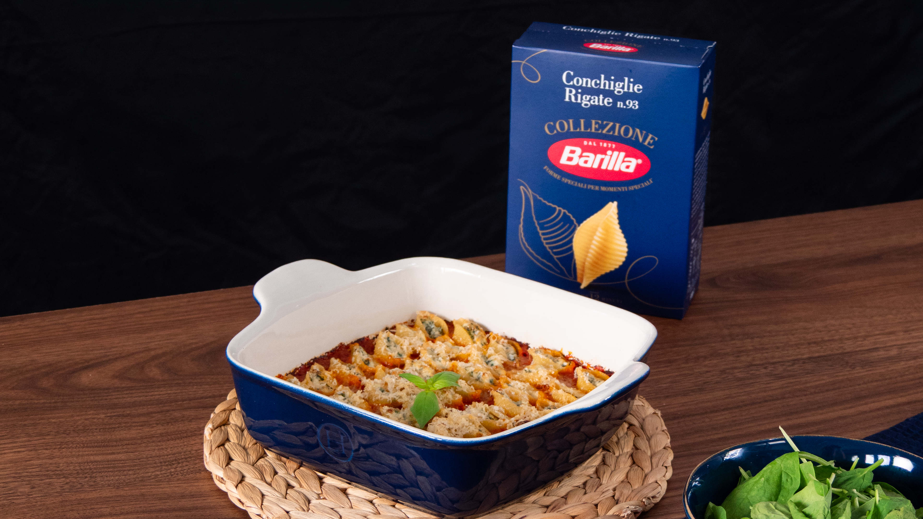 Conchiglie rigate ricotta, épinards et sauce tomate