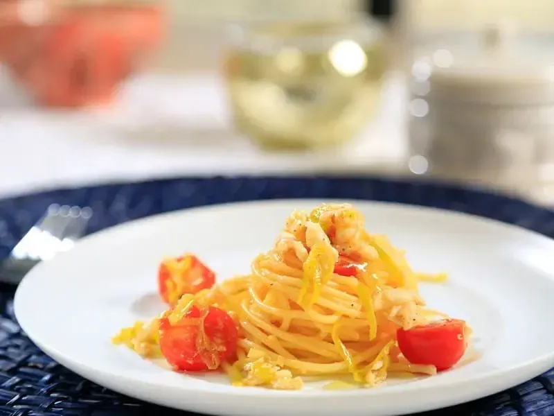 Barilla® Gluten Free Spaghetti with Leeks, Grape Tomatoes, Lemon Zest and Crab Meat Recipe | US_PROD-275c2339-98dc-433a-9be8-6e4a8a20a177
