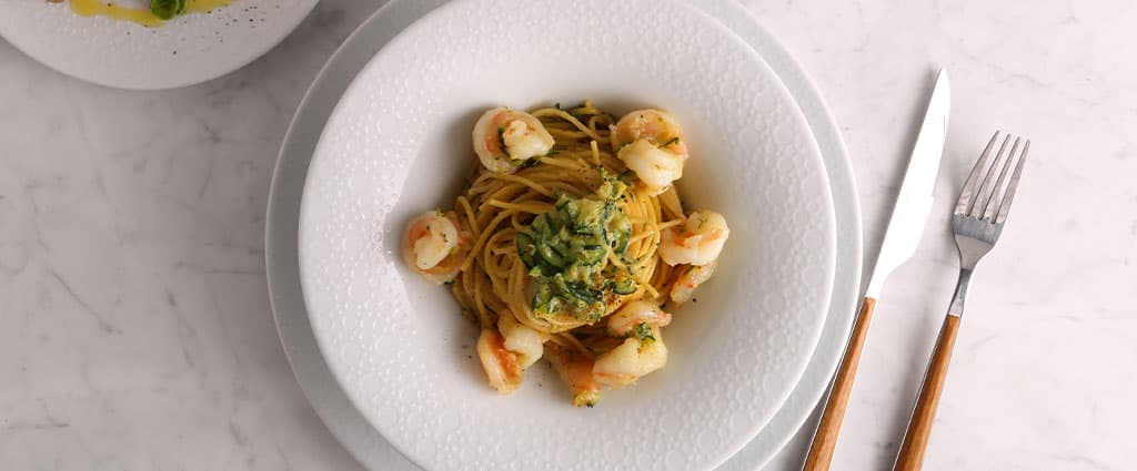 Barilla® Spaghetti with Shrimp, Mint and Zucchini Recipe | US_PROD-2Fgmh88BNiaEIiaxQnmn3u