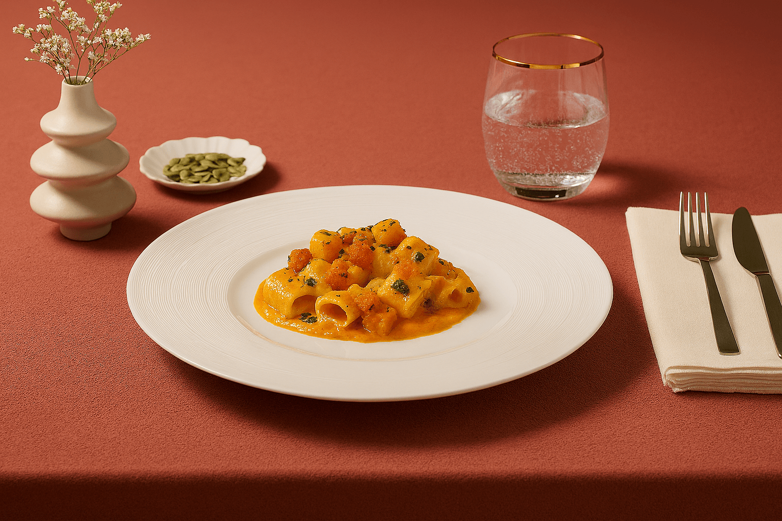 Mezzi Rigatoni med flaskegresskar og urter