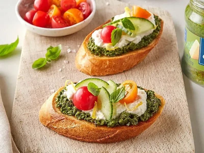 Barilla® Burrata and Pesto Toast Recipe | US_PROD-fe726ee5-6895-49eb-ac00-e715421467de