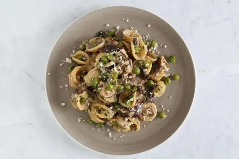 Barilla® Al Bronzo® Orecchiette Pasta with Creamy Wild Mushrooms and Peas Sauce Recipe | US_PROD-57cdf572-1878-42d4-ab12-bf3574d9acc0