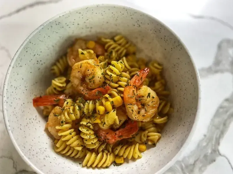 Barilla® CJ and Cori's Butter Rotini Pasta with Shrimp and Corn Recipe | US_PROD-4f82d675-acbc-4c81-b9d1-6ed4e1cb16a2