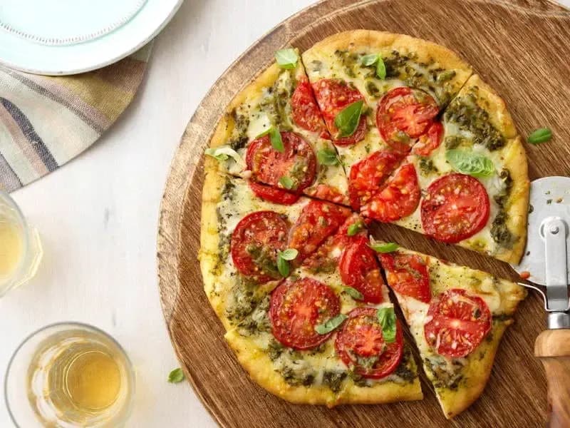 Heirloom Tomato, Mozzarella Cheese and Barilla® Rustic Basil Pesto Pizza Recipe | US_PROD-a87f54a9-45fa-48ff-b50a-3a93af23c2dd