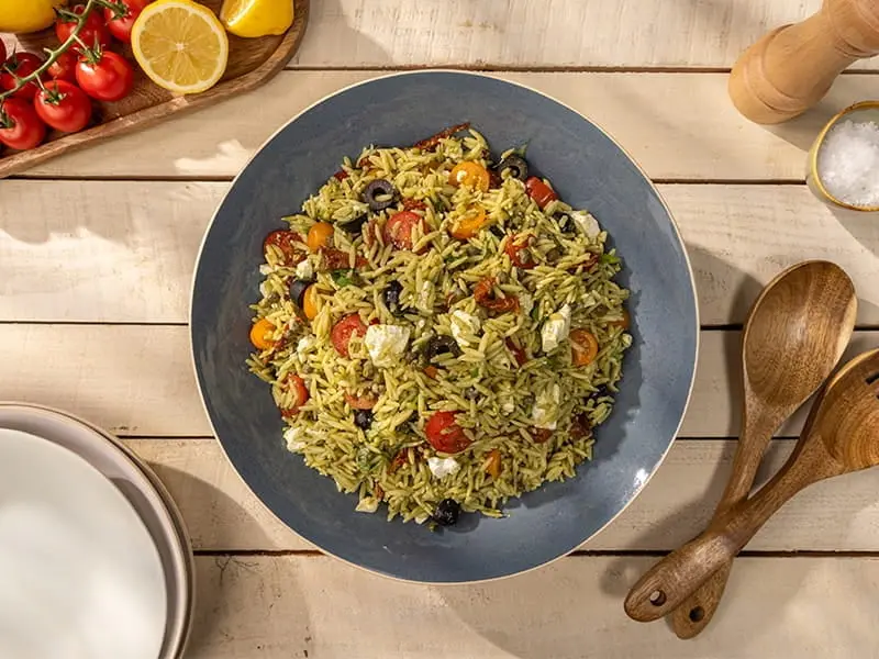 Orzo Pasta Salad with Barilla® Creamy Genovese Pesto, Sun Dried Tomatoes and Olives Recipe | US_PROD-08bc4616-e57f-448d-97b1-897601c19b2a