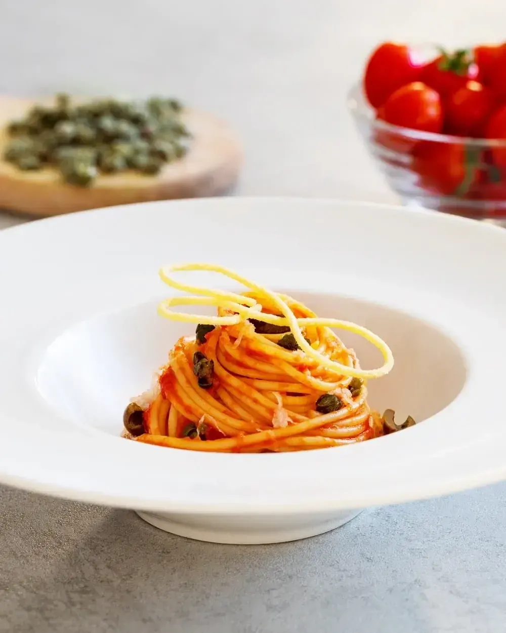 Barilla® Spaghetti with Capers, Olives, Tomatoes and Horseradish Recipe | US_PROD-144ace50-6736-4050-9dff-b4917df74b15